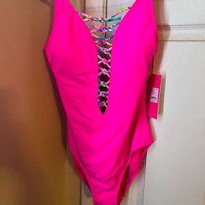 NEW Lilly Pulitzer swim pink Isle Lattice